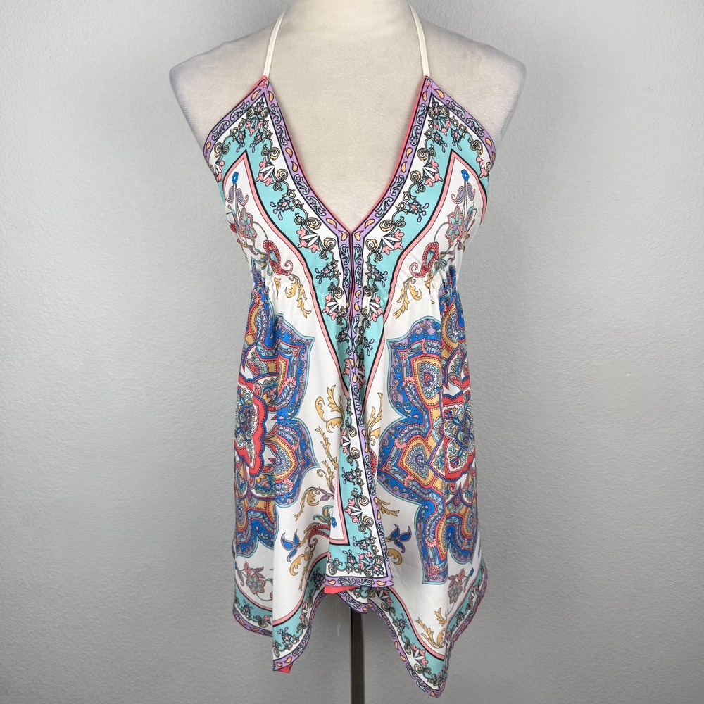 Flying Tomato Women's Paisley Scarf Print Halter Top Handkerchief Hem Size Med